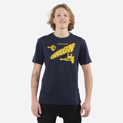 Navy blue shirt with gold sale print